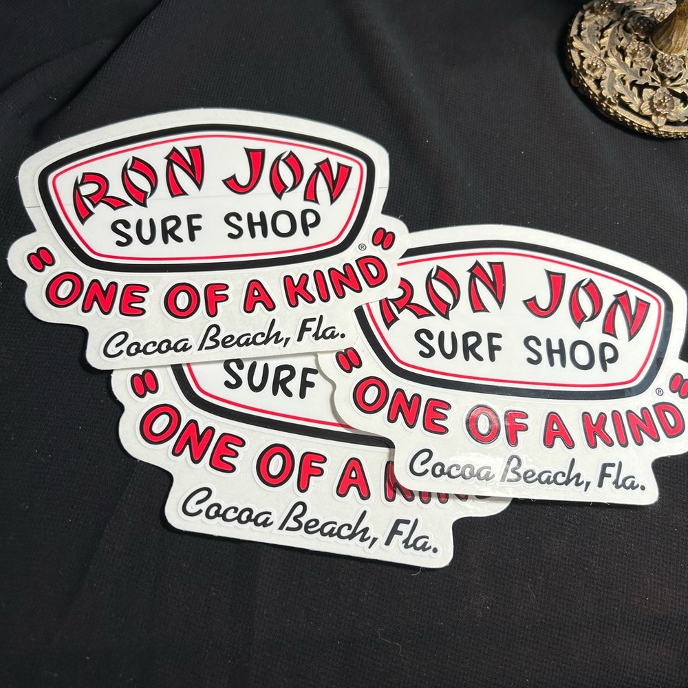 Ron Jon Cocoa Beach White and Red Surf Shop Stickers. Set of 3
